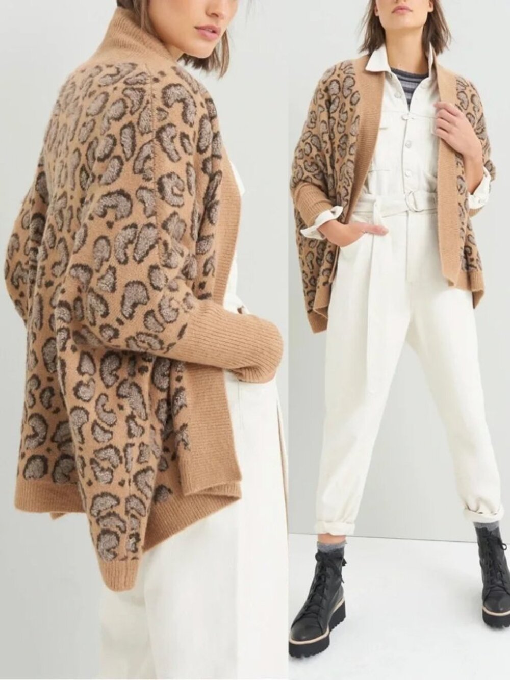 Anthropologie Akemi + Kin Hadley Leopard Batwing Cardigan Sweater OS Open Front